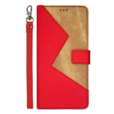 Imagem de Diaobaolee Capa compatível com Lenovo K13, capa flip de couro com compartimento para cartão, suporte e fecho magnético com botão, capa padrão de mosaico para Lenovo K13 vermelha