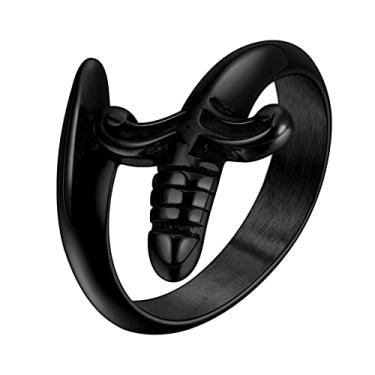 Imagem de Hipunk Anel de espada de adaga para homens – Anel de aço inoxidável elegante punk gótico vintage design retrô Katana anel de dedo japonês samurai guerreiro espada anel de Halloween joia, 10, Aço inoxidável, Sem pedra preciosa