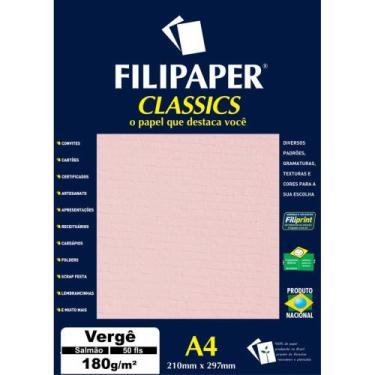 Imagem de Papel A4 Vergê Salmão 180G - Caixa com 50 Folhas - Filiperson