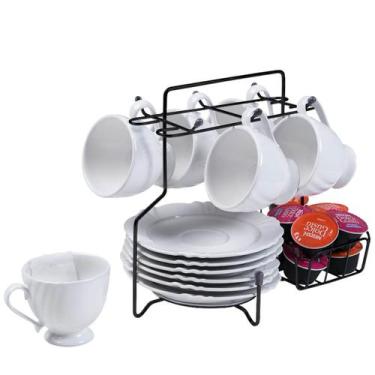 Imagem de Suporte Porta Xícaras, Píres e Cápsulas de Café Organizador Aço Preto 