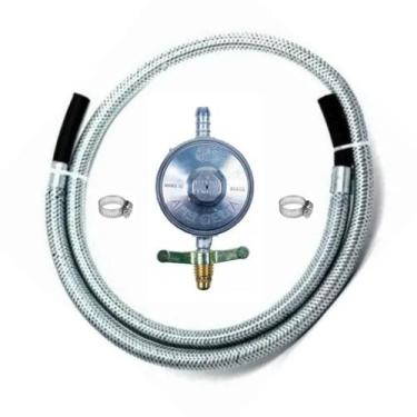Imagem de Kit Regulador Registro 2KG Gás + Mangueira Flexível Aço 1 M - Nasha