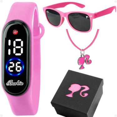 Imagem de relogio infantil led barbie + oculos sol + colar led prova dagua origi