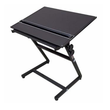 Imagem de Trident - Cavalete Black para desenho técnico (CV-06B/CP) | Tampo MDF 80x60 cm com régua paralela acoplada | Ajuste ergonômico e pintura eletrostática