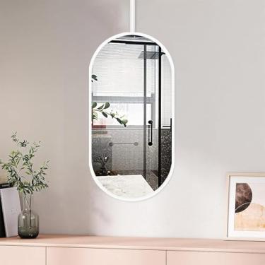 Imagem de Espelho Branco Para Pendurar No Teto,espelho De Banheiro Suspenso, Espelho De Parede Oval, Espelhos De Maquiagem De Vaidade,espelhos Montados No Teto, Espelho Decorativo Com Moldura, 50cmx60cm