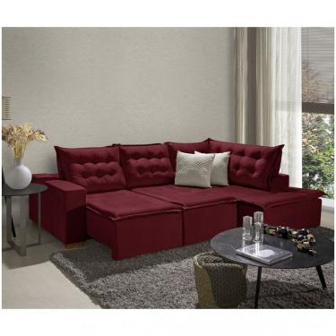 Imagem de Sofá De Canto Montana 4 Lugares Retrátil Reclinável 2,70X1,98M Molas Bonnel Em Veludo Vermelho