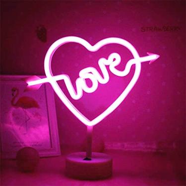 Imagem de AQY Placa de neon, luz noturna de néon LED, operada por USB, sinais de néon para decoração de festa de casamento no quarto (coração rosa do amor)