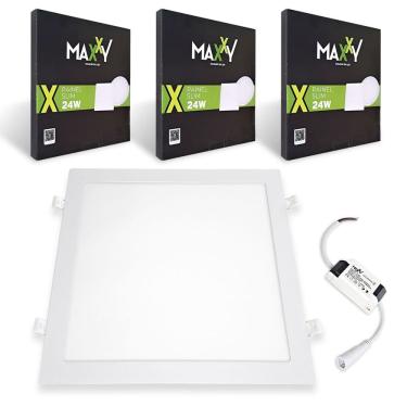 Imagem de 3x Painel Plafon Led 24w Quadrado Embutir 3000K Luz Amarela