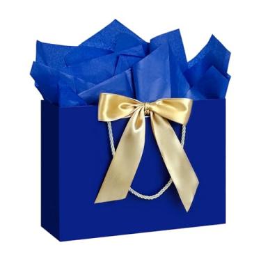 Imagem de JMANNI 1 bolsa de presente grande com fita e 1 cartão de felicitações, 2 papéis de seda, bolsa de presente de papel portátil com alças, sacolas de presente de aniversário, sacolas de presente para