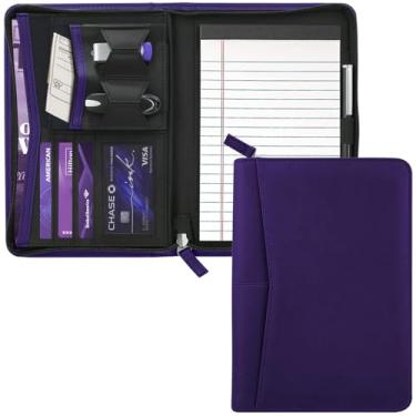Imagem de Gorbado Organizador de portfólio pequeno, portfólio de negócios com zíper A5, fichário de pasta infantil para mulheres e homens, bloco de escrita 12 x 20 incluído, roxo escuro