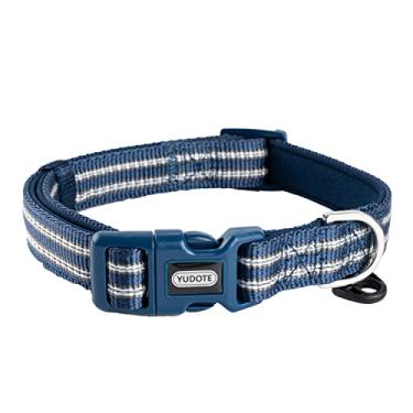 Imagem de Petiry Coleira de cachorro de nylon reflexiva com enchimento respirável de neoprene, ajustável para filhote de cachorro médio grande (pescoço 43-66,8 cm, azul)