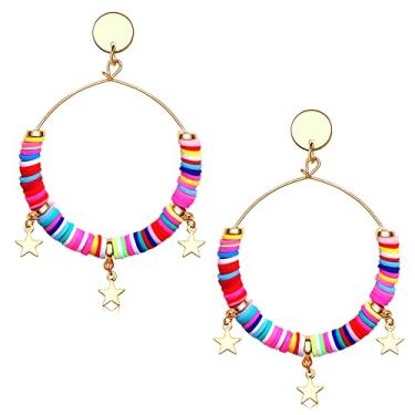 Imagem de Brincos Heishi para mulheres, meninas, dia da independência, disco de vinil, arco-íris, gotas, argolas, argolas, brincos de estrela, joia de praia de verão boêmia, feita à mão