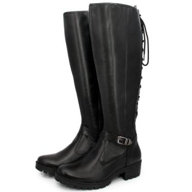 Imagem de Bota Feminina Montaria De Amarrar Preta - Nalu Shoes, 38, Preto
