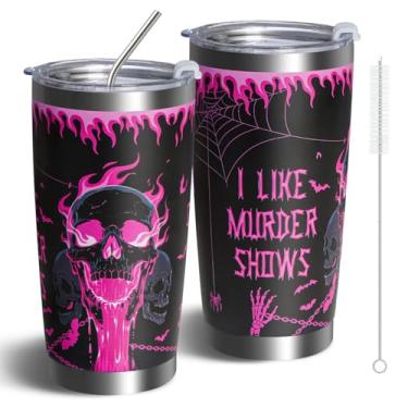 Imagem de Unipinkart Copo de Halloween de terror 590 ml com tampa e canudo, canecas de café de Halloween presente para mulheres, homens, amantes de filmes de terror