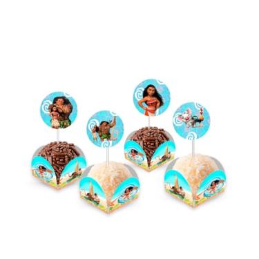 Imagem de Kit 80 Forminhas para doces com Toppers Decorativos Moana Aniversário
