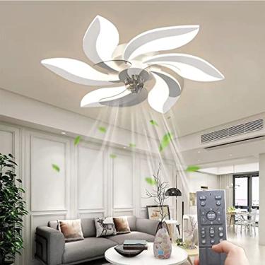 Imagem de Ventilador de teto com luz embutida moderna lâmpada LED interna de 26,8" Ventiladores de teto reguláveis de baixo perfil com controle remoto, mudança de cor de 3 luzes e 6 velocidades