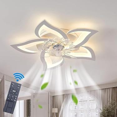Imagem de Ventilador de teto com iluminação Moderno e silencioso LED regulável com controle remoto Temporizador em formato de flor Luz de teto com ventilador para quarto, 6 velocidades de vento e reve