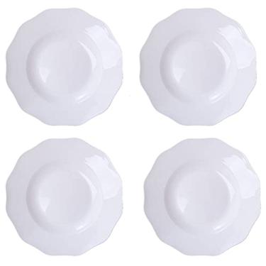 Imagem de Prato de serviço pratos de massa de 21,5 cm pratos de jantar de cerâmica conjunto de 6 pratos de servir para salada, macarrão, macarrão, bife e pratos de aperitivo (branco) pratos (tamanho: CH)