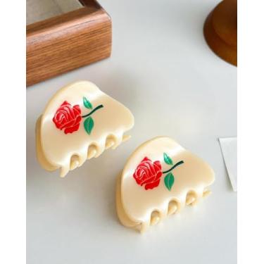 Imagem de Pacote com 2 grampos de cabelo femininos fofos - Acessórios clássicos de acetato, antiderrapantes, adequados para cabelos finos a grossos, padrão de flor rosa BLC139-03