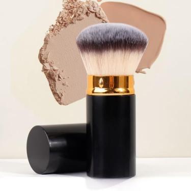 Imagem de Pincel de maquiagem retrátil para base, cabeça redonda profissional, aplicador de pó e blush, ouro preto