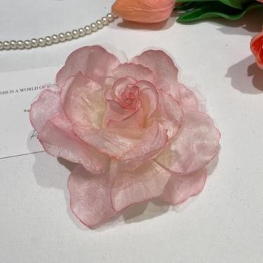 Imagem de Grampo de cabelo com flor gradiente para mulheres, acessório diário, acessório de viagem, acessório de estilo para piquenique na primavera ou uso em fotos