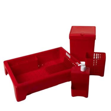 Imagem de Kit Cozinha Escorredor Porta Talher Porta Detergente Lixeira