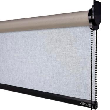 Imagem de Cortina Persiana de Rolo, rolon, rolle, blackout, blecaute, black out (Linho Cinza- Acabamento Preto, 1,30 (lar) x 1,40 (alt) - SEM BANDÔ)