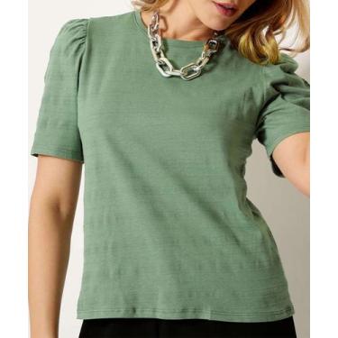 Imagem de Blusa Feminina Textura Manga Curta Bufante Marisa-14052, Verde, M