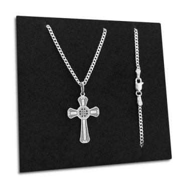 Imagem de Corrente Grumet 60cm Pingente Crucifixo São Bento Prata 925 - Hakuna J