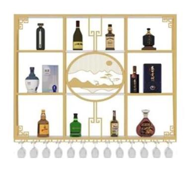 Imagem de Rack de vinho de LED dourado montado na parede - suporte de garrafa de vinho elegante e prateleira de exibição de bebidas para bar, café, cozinha, sala de estar e jantar - solução elegante de