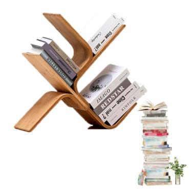 Imagem de Prateleira de livros de bambu para chão, estante de livros de árvore alta moderna, estante de canto pequena organizadora estreita para quarto, sala de estar, escritório em casa