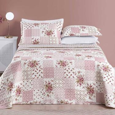 Imagem de Kit Cobre Leito Colcha Dallas Casal Padrão Dupla Face Estampada 3 Peças - Rosa Matura P...