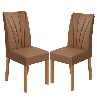 Imagem de Cadeira Para Mesa De Jantar Apogeu Kit 02 Peças Corino Caramelo Amêndoa Clean - Lopas