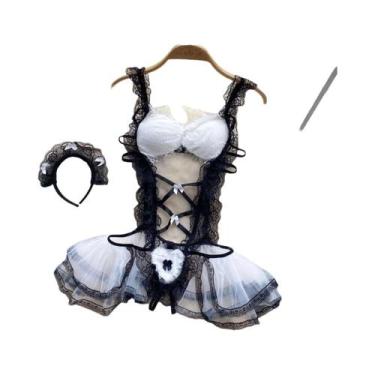 Imagem de Body Sexy Feminino Estilo Lolita Com Alças, Renda Cruzada, Recortes Va