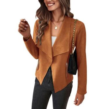 Imagem de Casaco PRETTYGARDEN de Camurça Sintética Cropped Manga Longa Marrom G