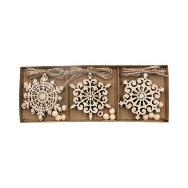 Imagem de Pingente De Floco De Neve De Madeira Vintage 12 Peças Enfeites De Nata