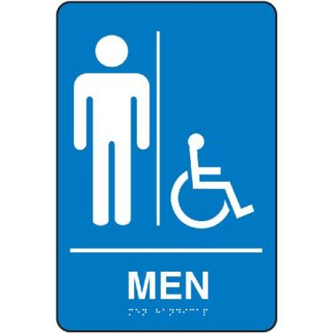 Imagem de Accuform Sinais PAD107BU Plástico ADA Braille Placa tátil, Legend "Men" com gráfico acessível para cadeira de rodas/deficientes, 23 cm de comprimento x 15 cm de largura x 1/20.3 cm de espessura,