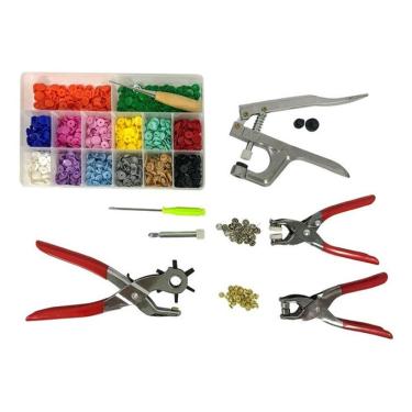 Imagem de Kit Alicate Pregar Botão Plástico Aplicar Botão de Metal Ilhós 280 Botões Ritas
