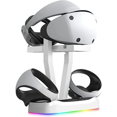 Imagem de Doca de carregamento magnético de controlador duplo com luz RGB para console de óculos PS5 VR2 suporte de armazenamento com alça VR base de carga