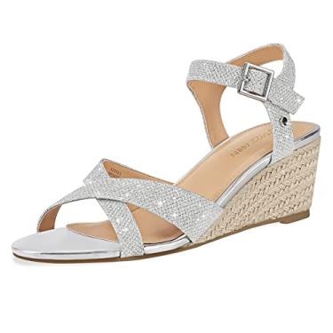 Imagem de PIZZ ANNU Wendy Sandália de salto anabela com tira no tornozelo e bico aberto casual de verão, Prata, 8