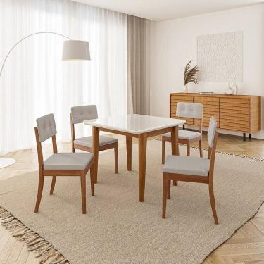 Imagem de Conjunto Mesa de Jantar Tangará 95cm e 4 Cadeiras Estofadas Tiê Cabecasa Madeiramadeira Caramelo/Bege Claro