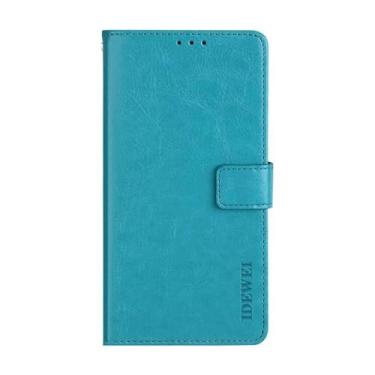 Imagem de Capa compatível com Samsung Galaxy M54 5G, design carteira com compartimento para cartão, cor sólida clássica. Capa ajustável - azul claro