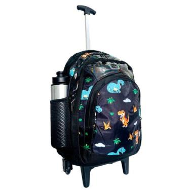 Imagem de Mochila Bolsa Escolar Masculina Dinossauro de Rodinhas Preto - Bezzter