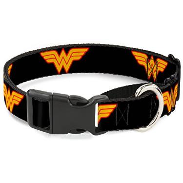 Imagem de Buckle-Down Coleira tipo gamarra "Logotipo da Mulher Maravilha", preta, 3,8 cm de largura, serve para pescoços de 40,6 cm a 58,4 cm - Médio