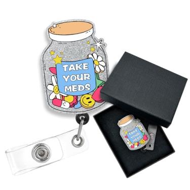 Imagem de Cusrtyh, Carretel retrátil para crachá Take Your Meds Funny Pharmacy Pharmacist com clipe jacaré, para enfermeira médica ICU ER estudante de enfermagem, professor, médico RN LPN, suprimentos de