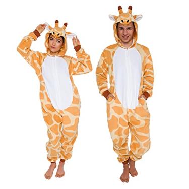 Imagem de Silver LillyYBV Pijama de animal slim fit - Fantasia de girafa cosplay adulto peça única (laranja/branco, médio)