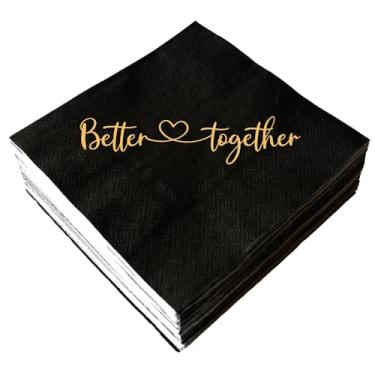 Imagem de Better Together Guardanapos de coquetel pacote com 50 guardanapos de almoço descartáveis de papel dourado e preto para chá de panela, noivado, casamento, despedida de solteira, 3 camadas