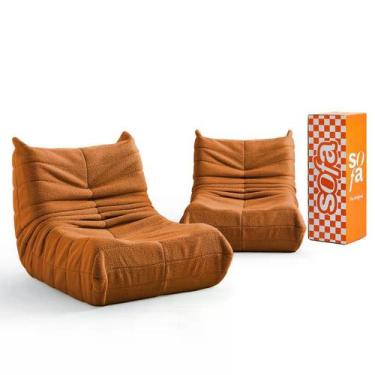 Imagem de Kit 2 Poltrona Puff Retro 1973 em Boucle  Sofá na Caixa, Laranja