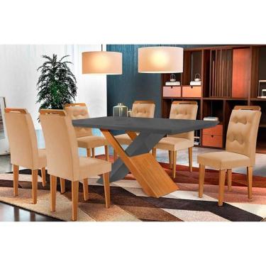 Imagem de Sala De Jantar Completa Imperatriz Tampo Madeirado C- Vidro Curvo 180x90 E 6 Cadeiras Imperatriz Imbuia-veludo Capuccino - Rufato