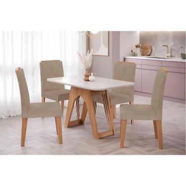 Imagem de Sala De Jantar Completa Carol Tampo Madeirado C- Vidro 130x80cm E 4 Cadeiras Fernanda Madeirado-suede Joli Capuccino - Cimol