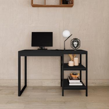 Imagem de Mesa Office Slim Com Prateleiras Práticas Em Aço E Mdf Preto